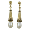 Antique Gold - plated with White Pearl Dangling Pierced Earring - DPE650 - Lilylin Designs