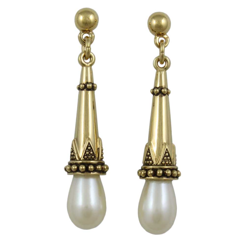 Lilylin Designs Antique Gold-plated with White Pearl Dangling Earring