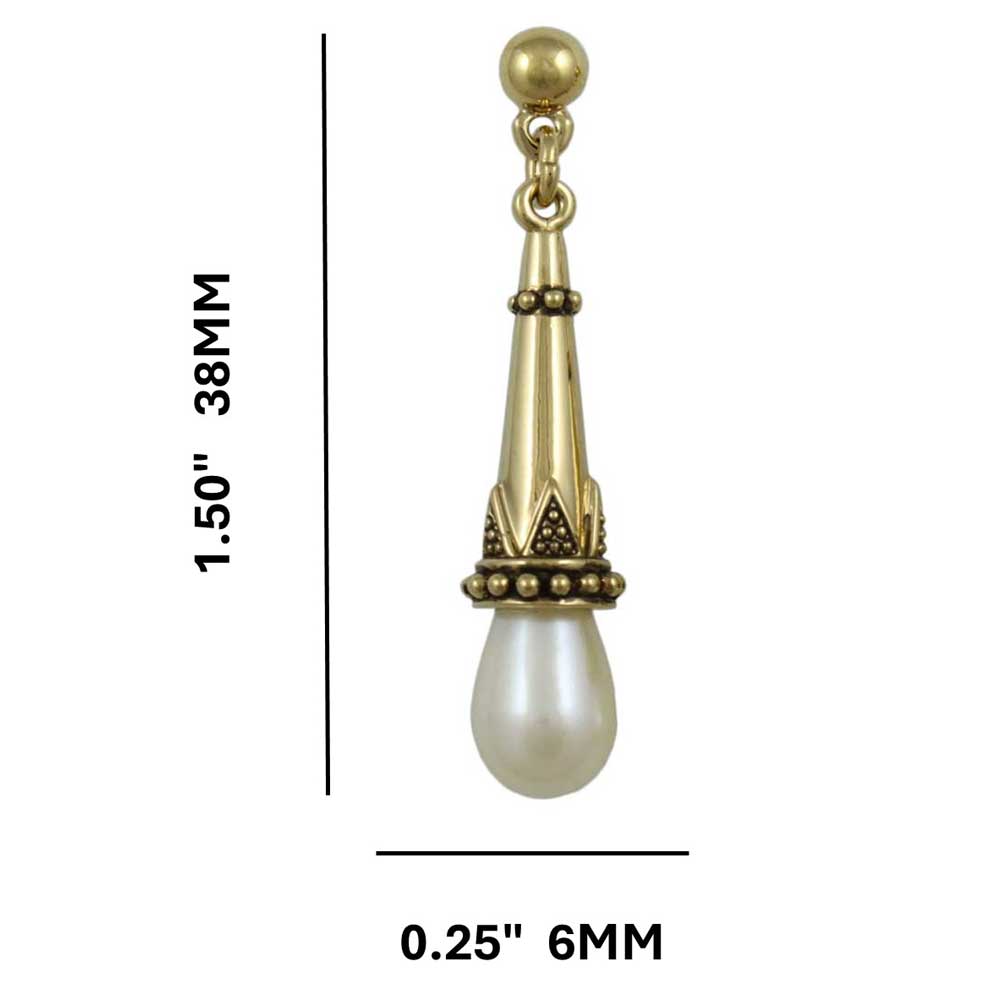 Antique Gold - plated with White Pearl Dangling Pierced Earring - DPE650 - Lilylin Designs