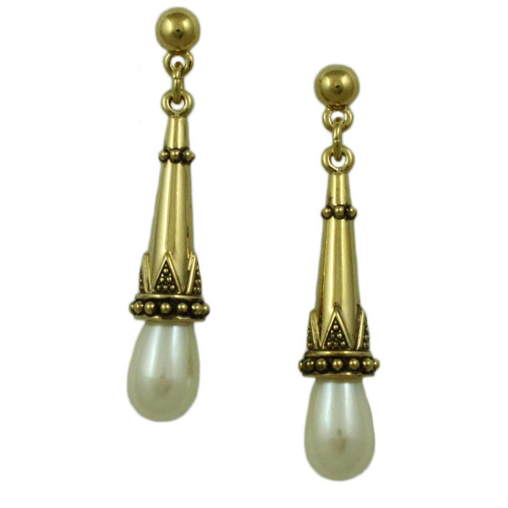 Lilylin Designs Antique Gold-plated with White Pearl Dangling Earring