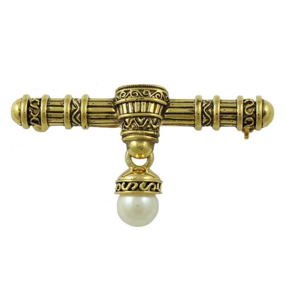 Lilylin Designs Gold-plated Bar with Dangling White Pearl Brooch Pin