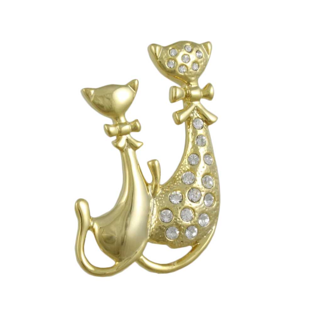 Gold - plated Crystal Mom and Baby Cat Brooch Pin - DPRA411 - Lilylin Designs