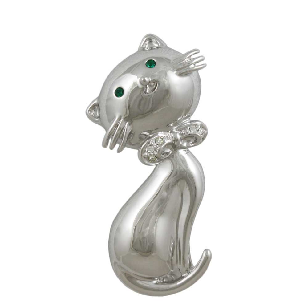 Big Head Cat with Green Crystal Eyes Brooch Pin - DPRA514 - Lilylin Designs