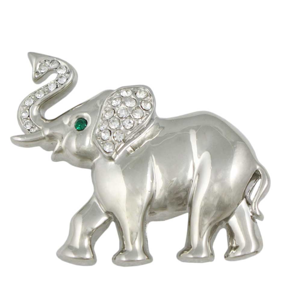 Lilylin Designs Elephant Brooch Pin in Silver-tone with Crystal Ear