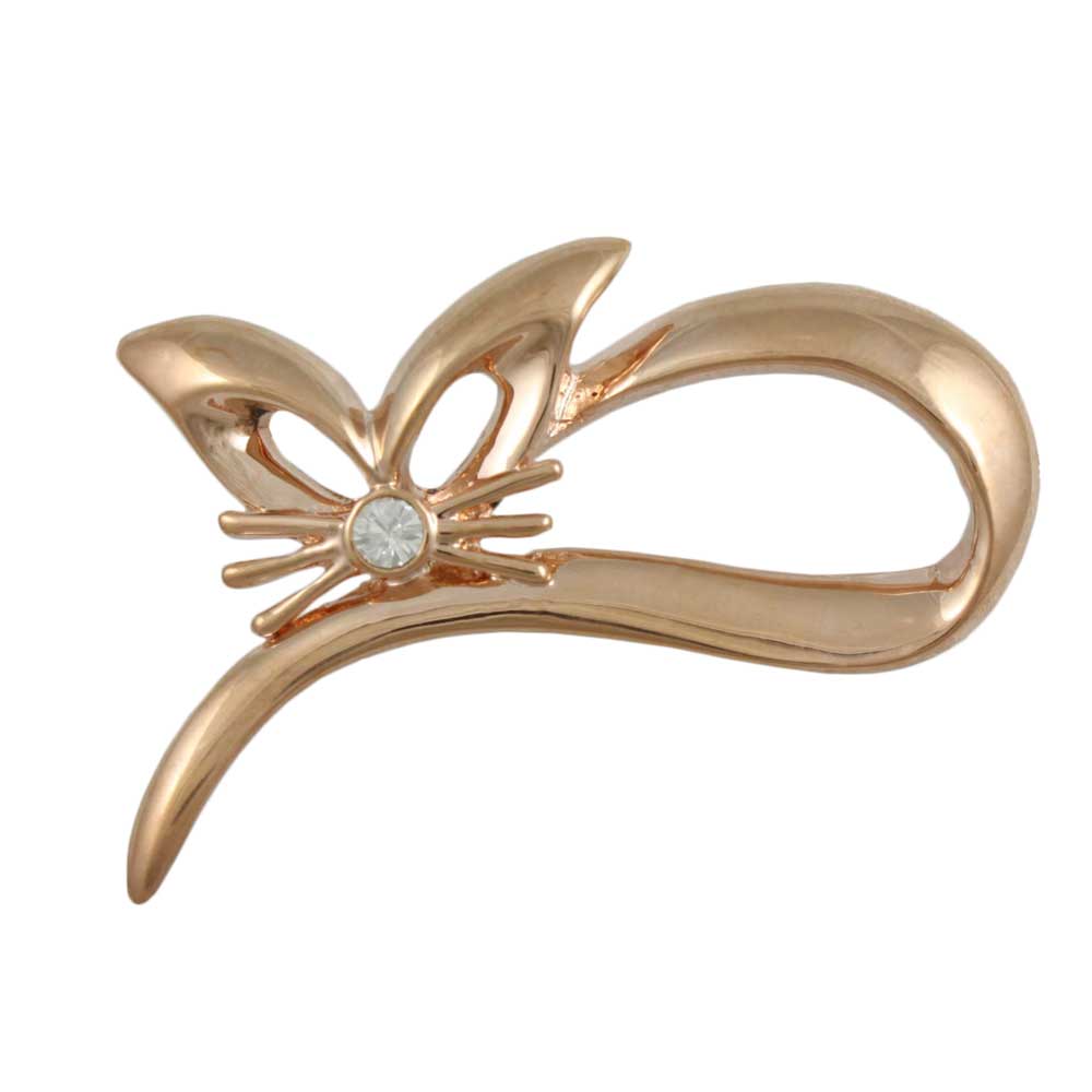 Lilylin Designs Rose Gold Abstract Cat with Crystal Nose Brooch Pin