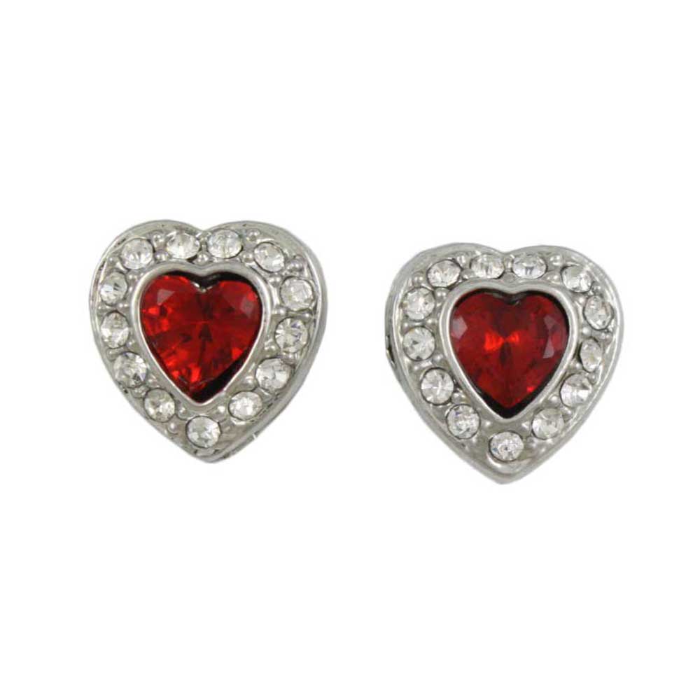 Lilylin Designs Small Red Crystal Heart with Clear Crystals Pierced Earring