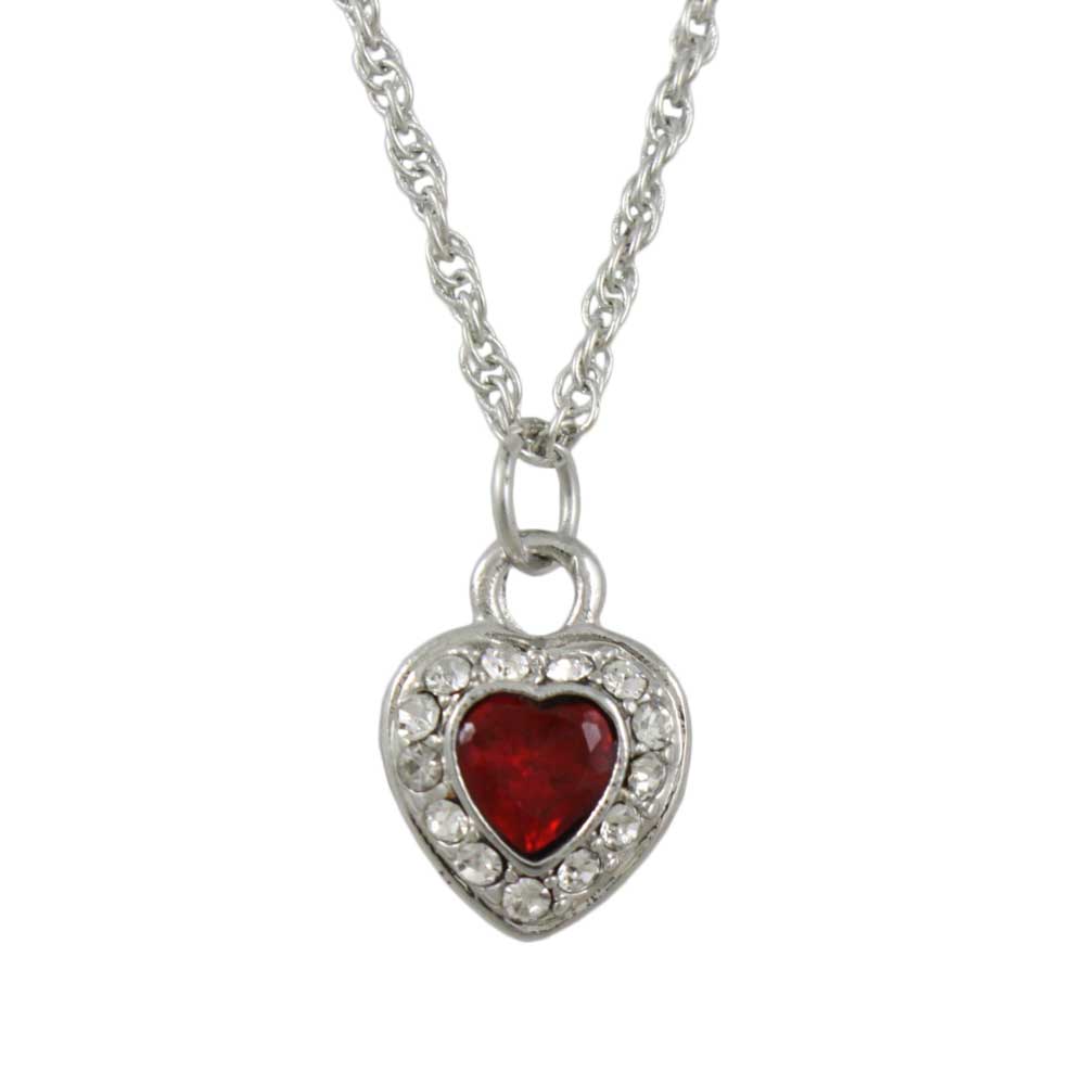 Red Crystal Heart Pendant on Silver - tone Chain - DRSN523PT - Lilylin Designs