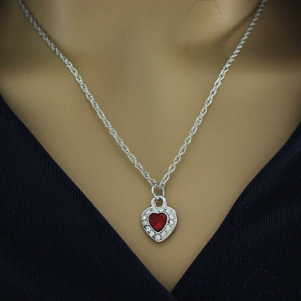 Red Crystal Heart Pendant on Silver - tone Chain - DRSN523PT - Lilylin Designs