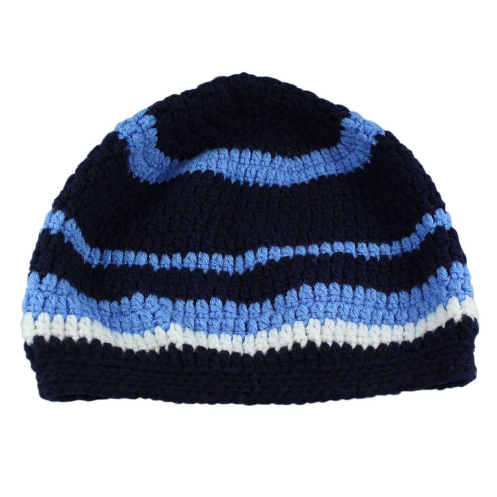 Lilylin Designs Blue and White Slouchy Beanie Crochet Hat