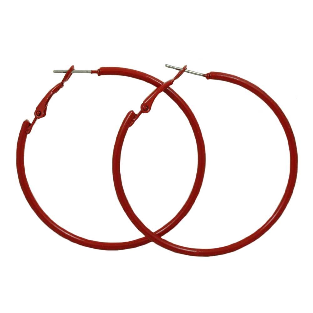 2" Medium Sized Dark Red Enamel Skinny Hoop Pierced Earring - FE220RD - Lilylin Designs