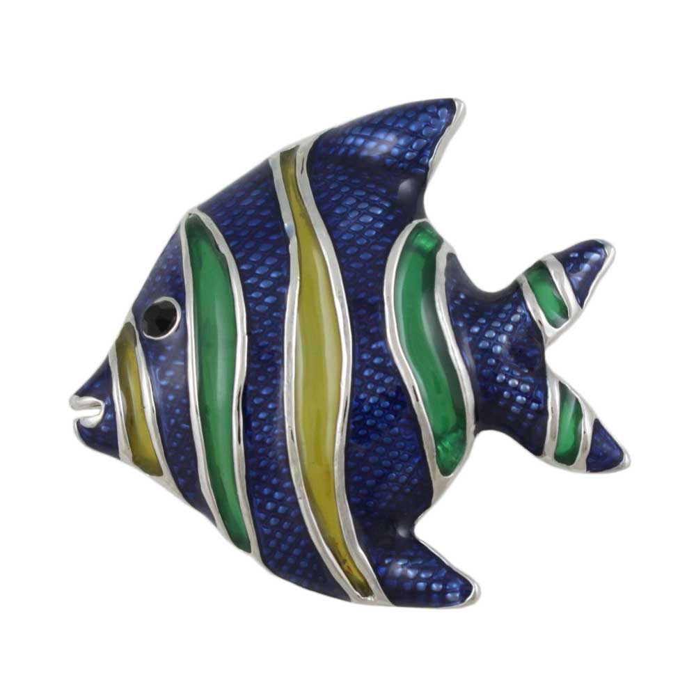 Dark Blue, Yellow, and Green Enamel Angelfish Brooch Pin - Lilylin Designs