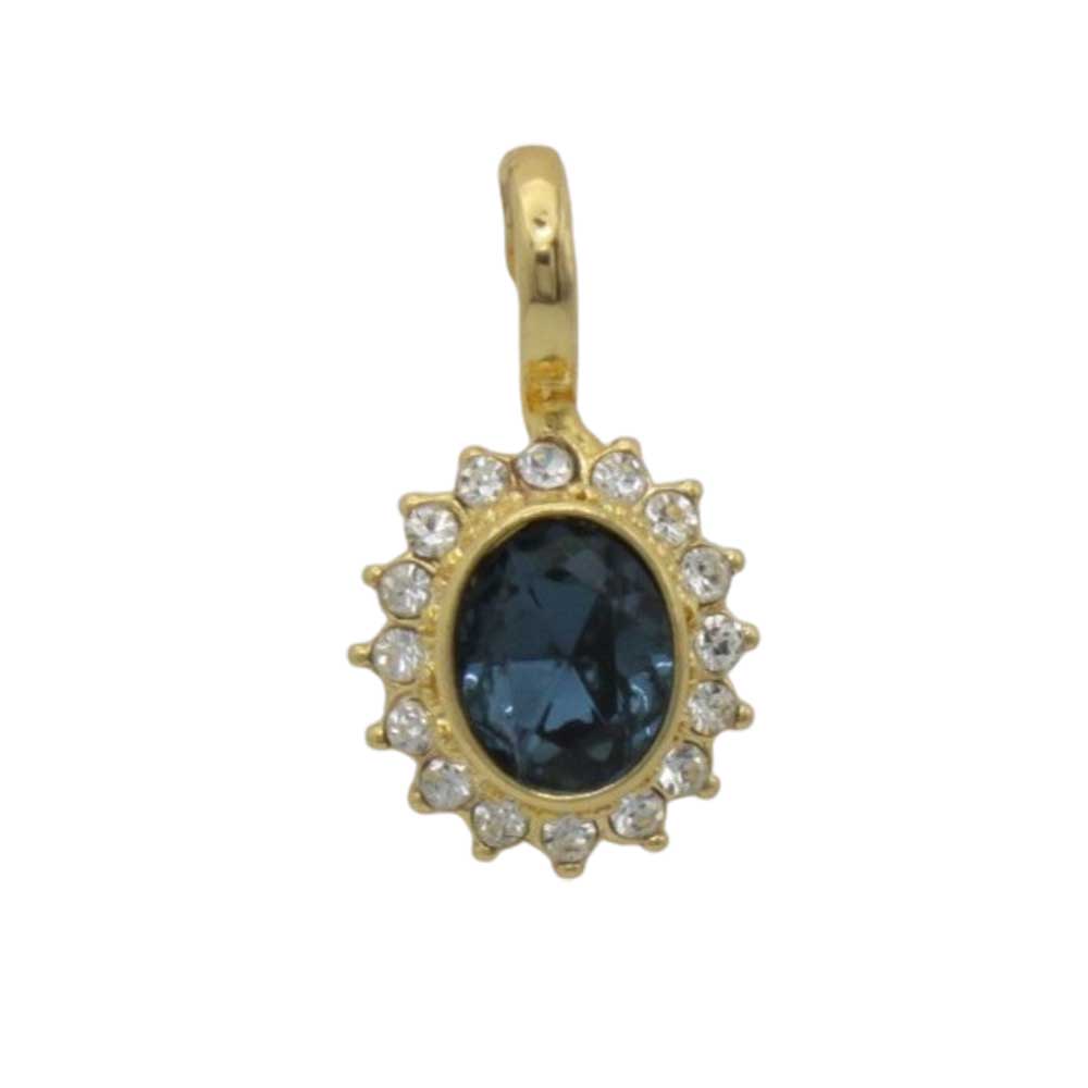 Dark blue oval surrounded by clear crystals pearl enhancer, pendant - Lilylin Designs