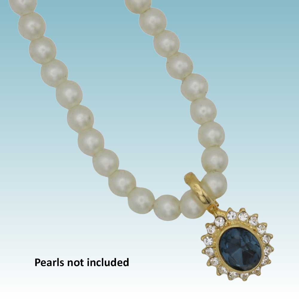 Dark blue oval crystal with clear crystals enhancer, pendant on a pearl necklace - Lilylin Designs