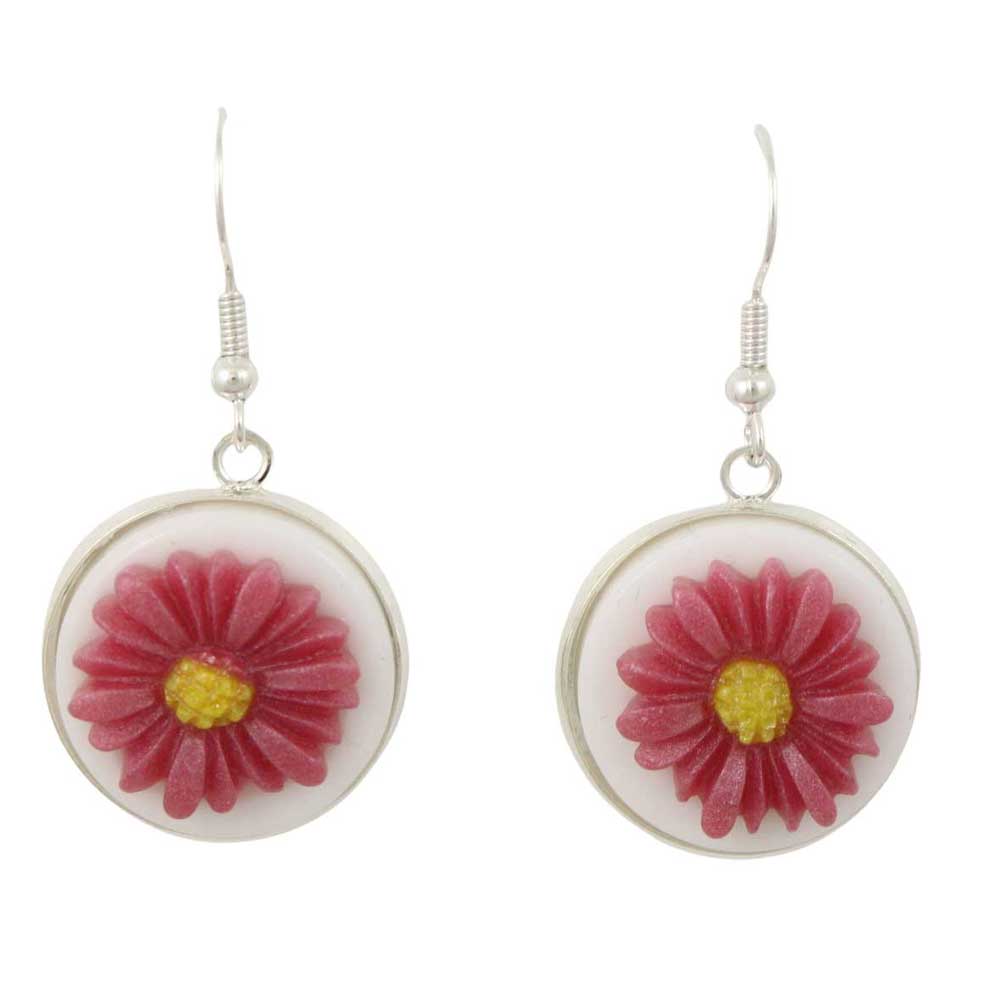 dark pink daisy on white background earrings - Lilylin Designs