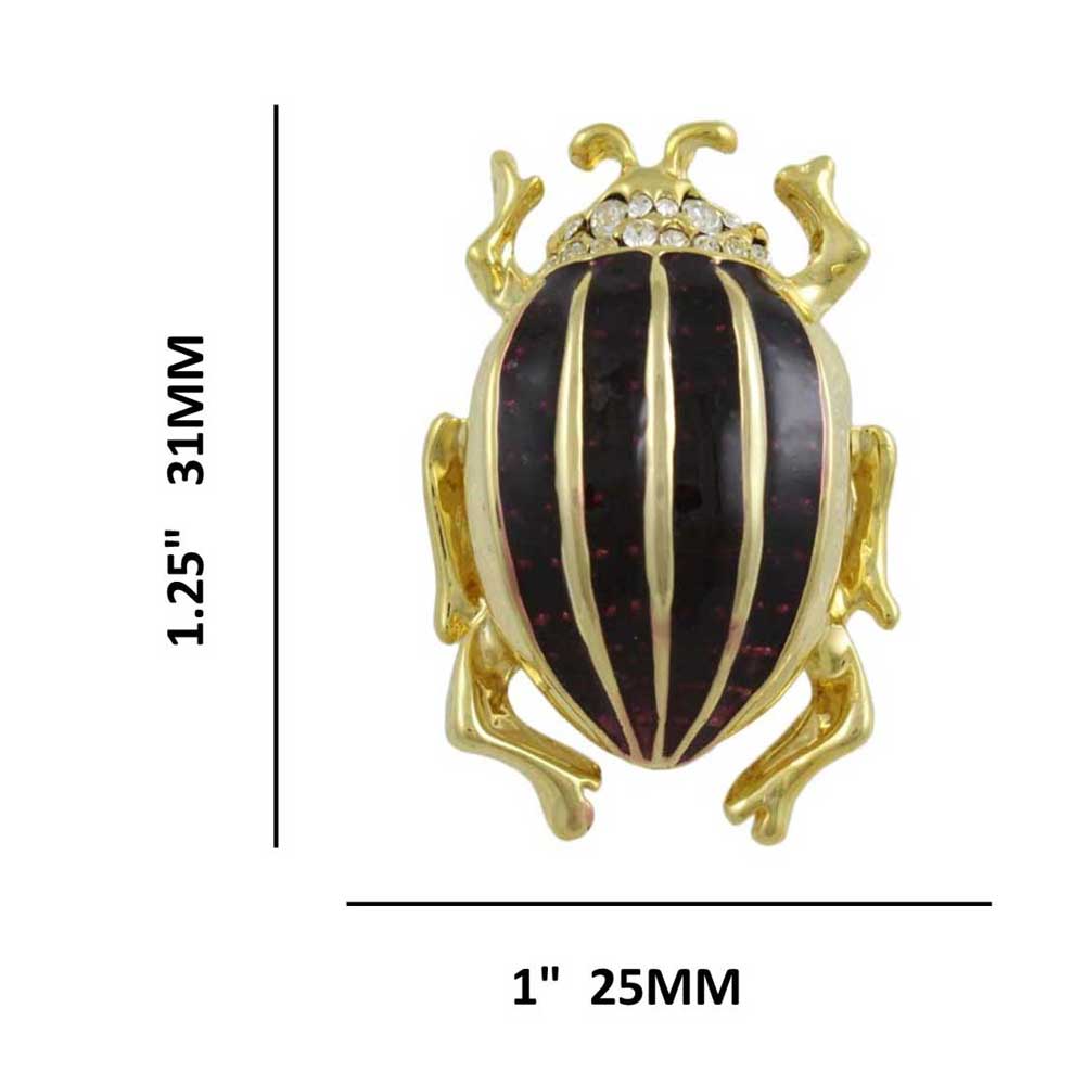 Dark Purple Enamel Beetle Brooch Pin shown with measurements - Lilylin Designs