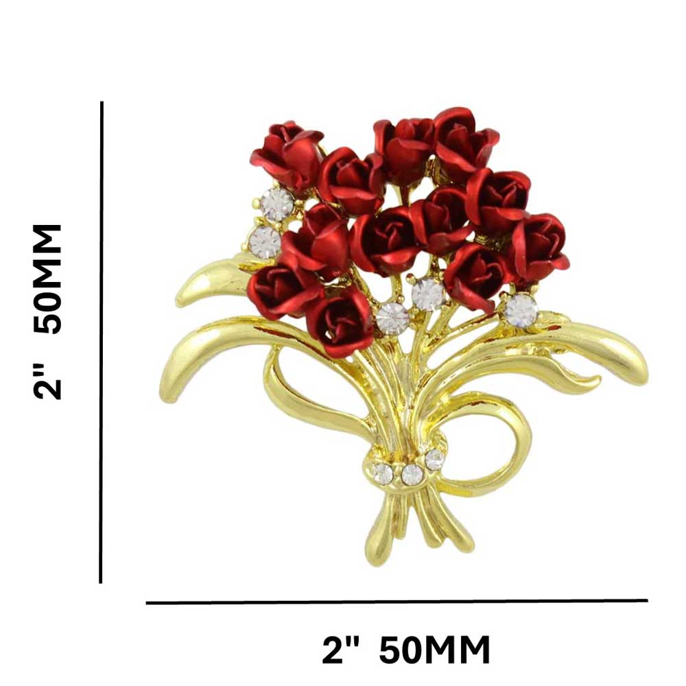 Dozen Red Roses Bouquet with Crystals Flower Brooch Pin with measurements - Lilylin Designs