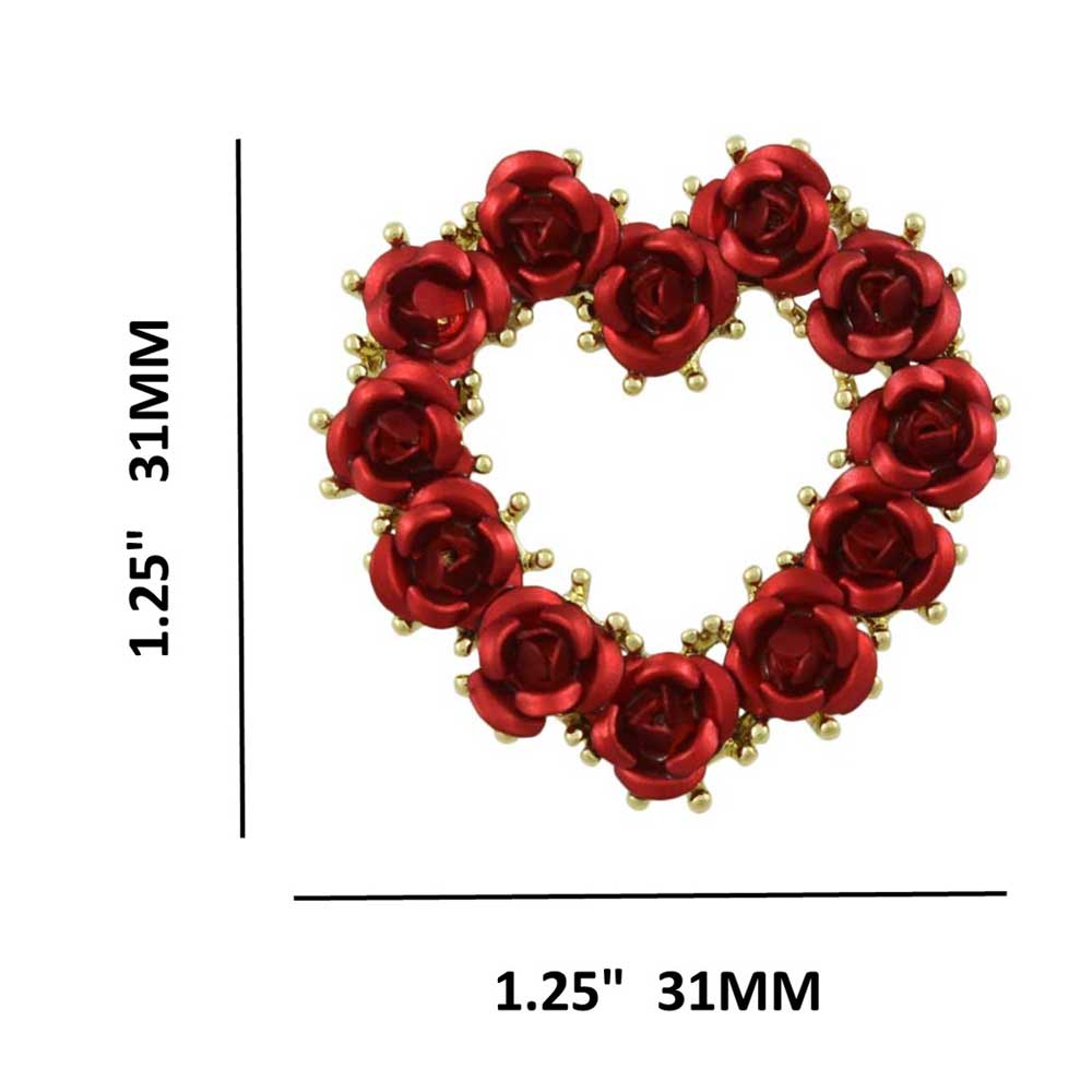 Dozen Red Roses Heart Brooch Pin with measurements - Lilylin Designs