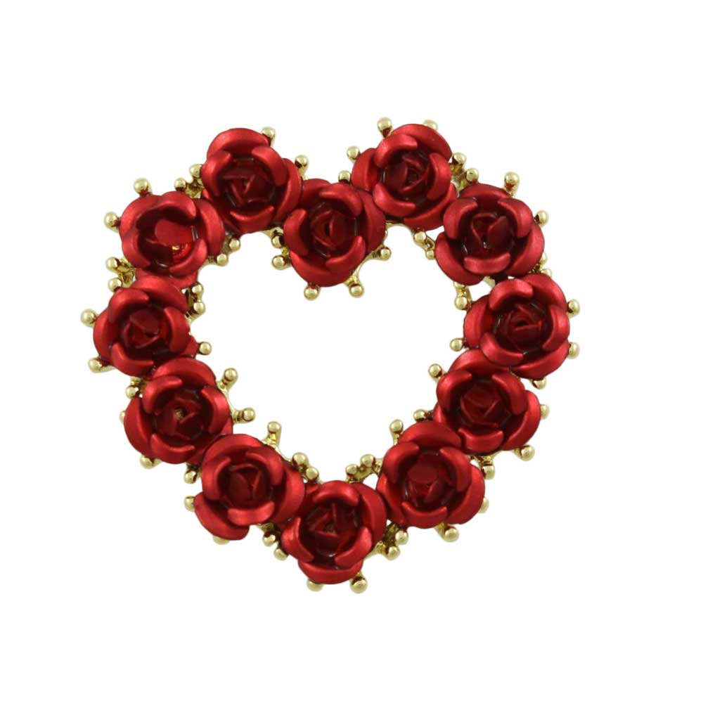 Dozen Red Roses Heart Wreath Brooch Pin -  Lilylin Designs