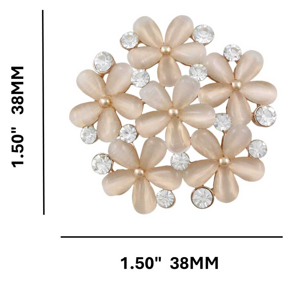 Dusty Pink Cats Eye Cluster of Daisies Flower Brooch Pin with measurements - Lilylin Designs