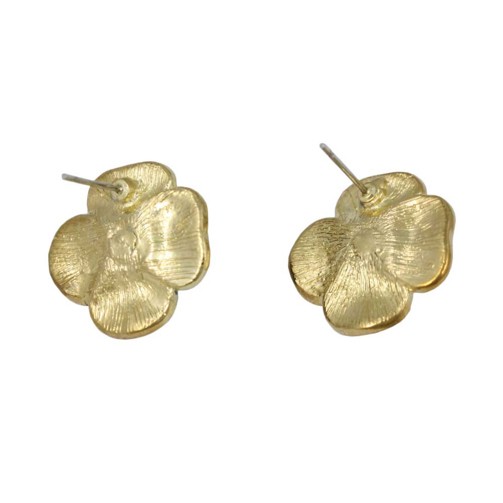 Black Enamel Flower Trimmed in Gold Pierced Earring - EQ103 - Lilylin Designs