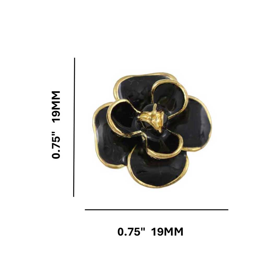 Black Enamel Flower Trimmed in Gold Pierced Earring - EQ103 - Lilylin Designs