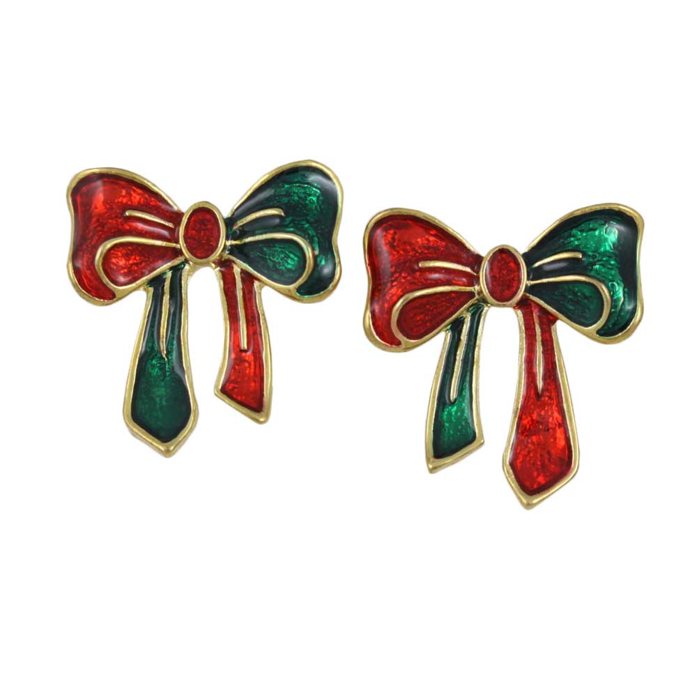 Red and Green Christmas Bow Pierced Earring - EQ106RG - Lilylin Designs