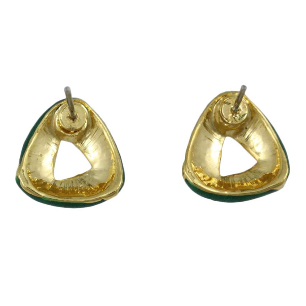 Green Enamel Open Triangle with Gold Pierced Earring - EQ203GN - Lilylin Designs