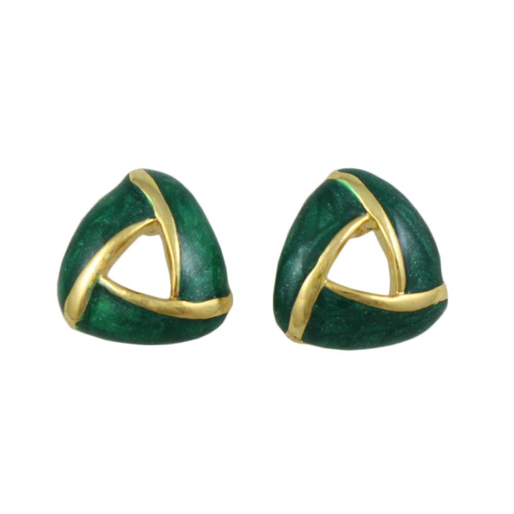 Green Enamel Open Triangle with Gold Pierced Earring - EQ203GN - Lilylin Designs