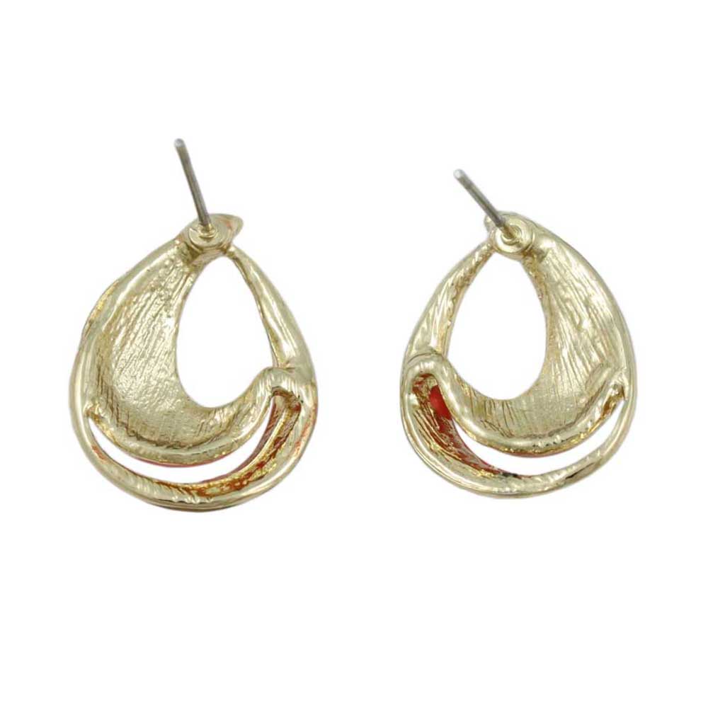 Orange with Gold Open Enamel Teardrop Pierced Earring - EQ301 - Lilylin Designs