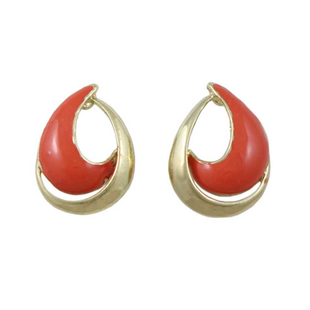 Orange with Gold Open Enamel Teardrop Pierced Earring - EQ301 - Lilylin Designs