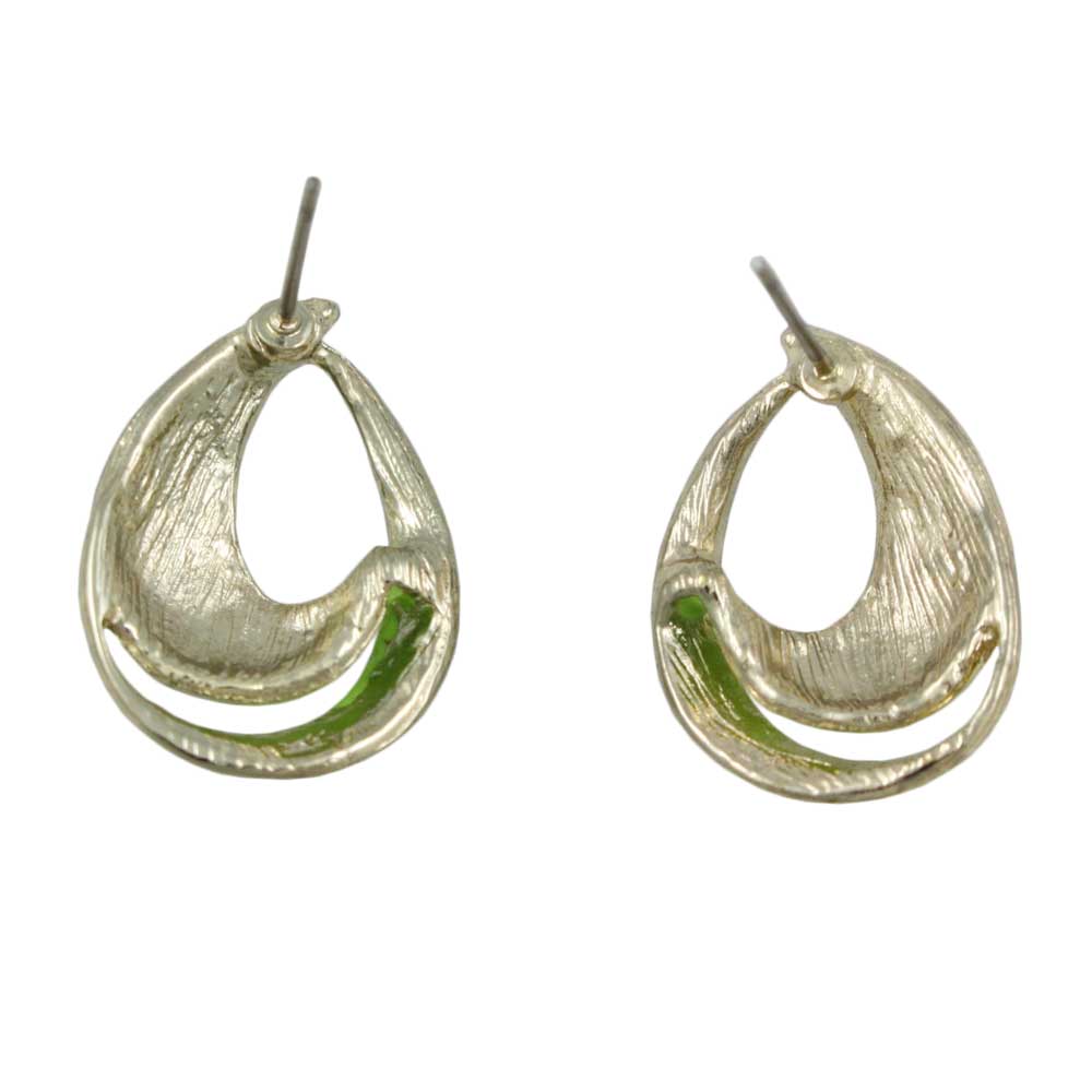 Green with Gold Open Enamel Teardrop Pierced Earring - EQ301GN - Lilylin Designs