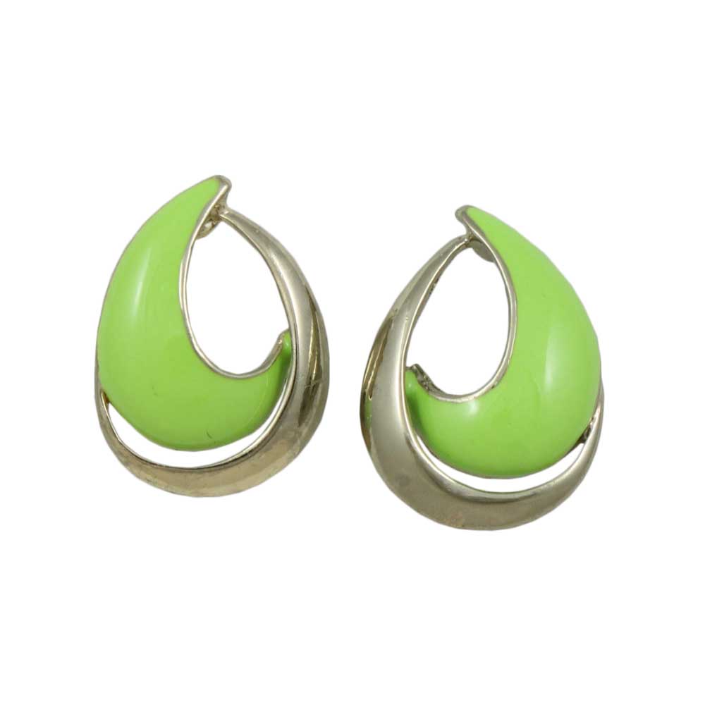 Green with Gold Open Enamel Teardrop Pierced Earring - EQ301GN - Lilylin Designs
