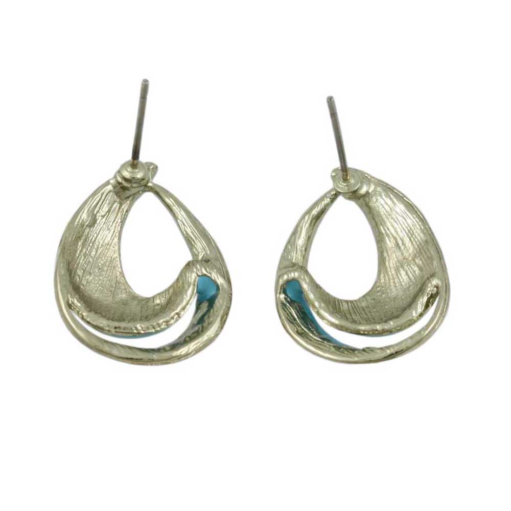 Blue with Gold Open Enamel Teardrop Pierced Earring - EQ301TQ - Lilylin Designs