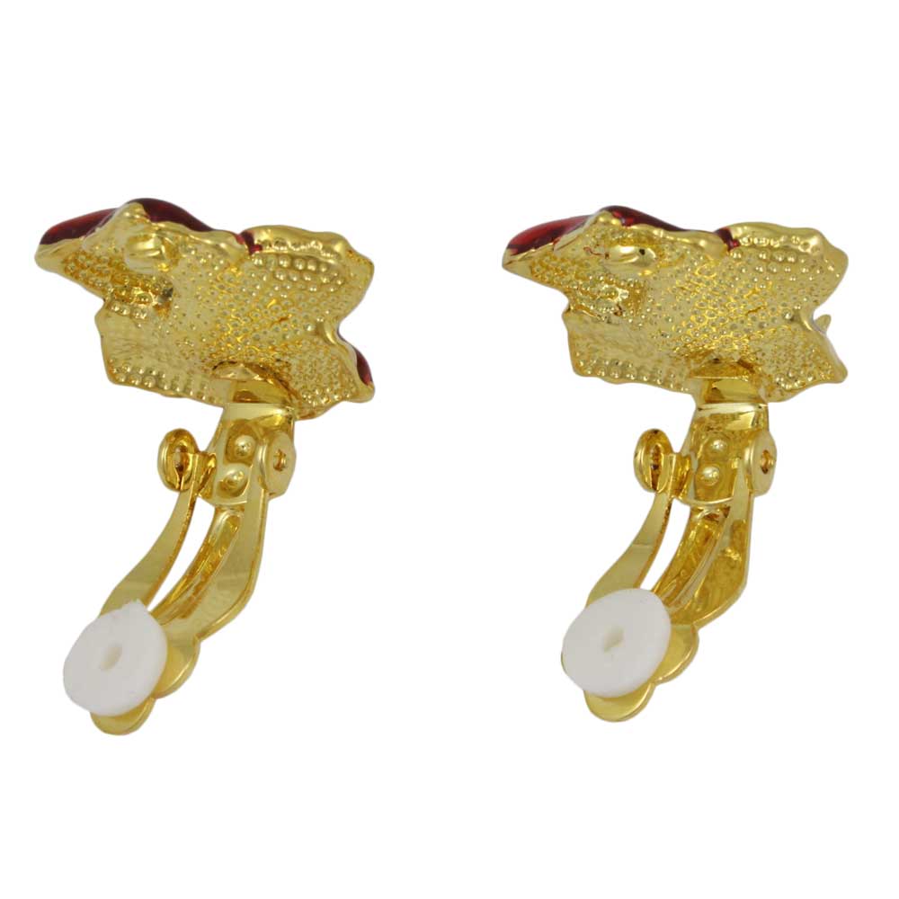 Red Enamel Christmas Amaryllis Clip Earring - EQ304C - Lilylin Designs