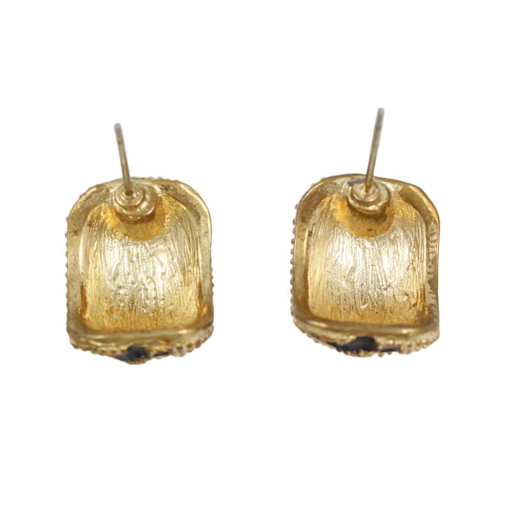 Black and Gold Enamel Leopard Print Pierced Earring - EQ815 - Lilylin Designs