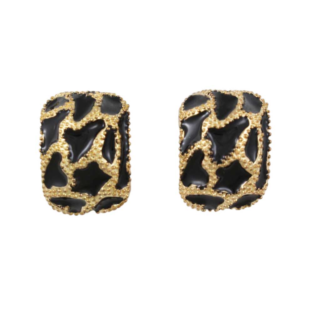 Black and Gold Enamel Leopard Print Pierced Earring - EQ815 - Lilylin Designs