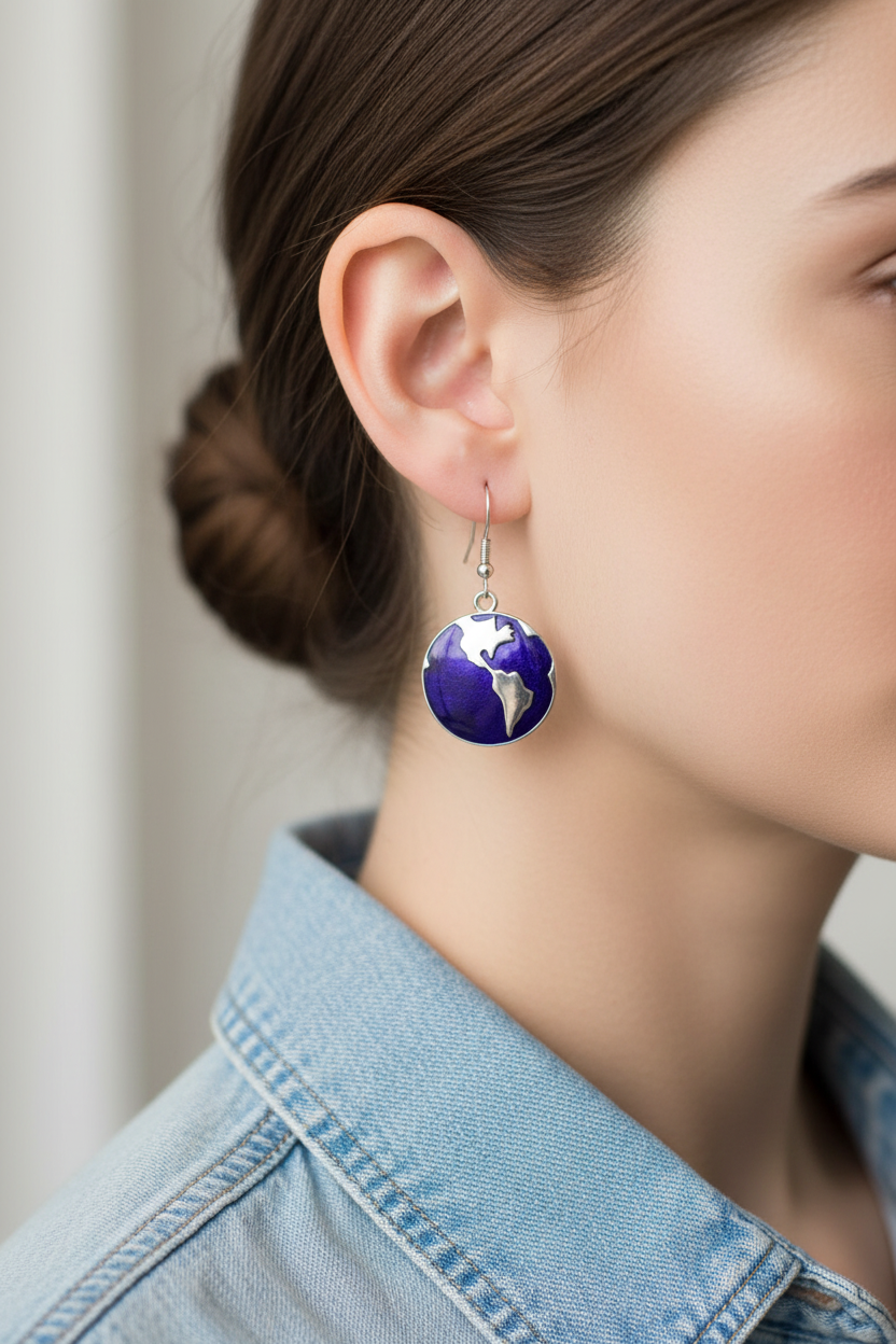 Model wearing earth dangle earring - Lilylin Designs
