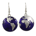Blue and Silver We Are The World Dangling Earth Earring - FE511 - Lilylin Designs