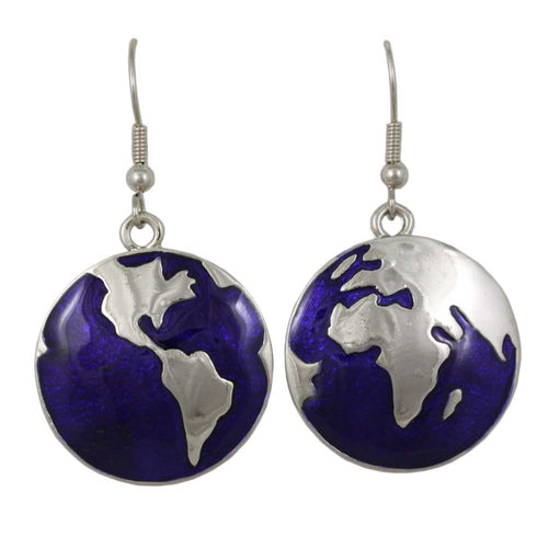 Blue and Silver We Are The World Dangling Earth Earring - Lilylin Designs