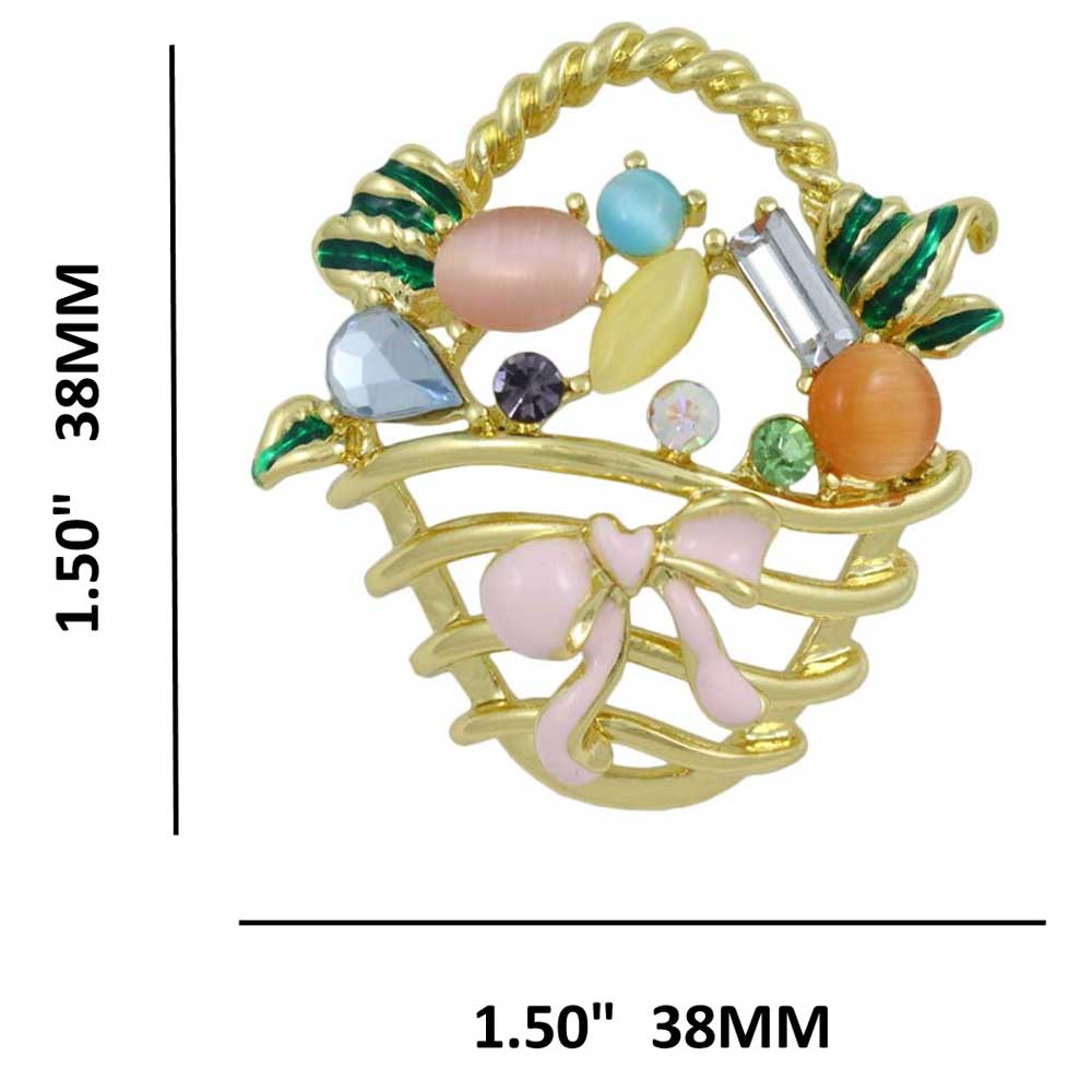 Easter Basket Brooch Pin with Goodies and Pink Bow with measurements - Lilylin Designs
