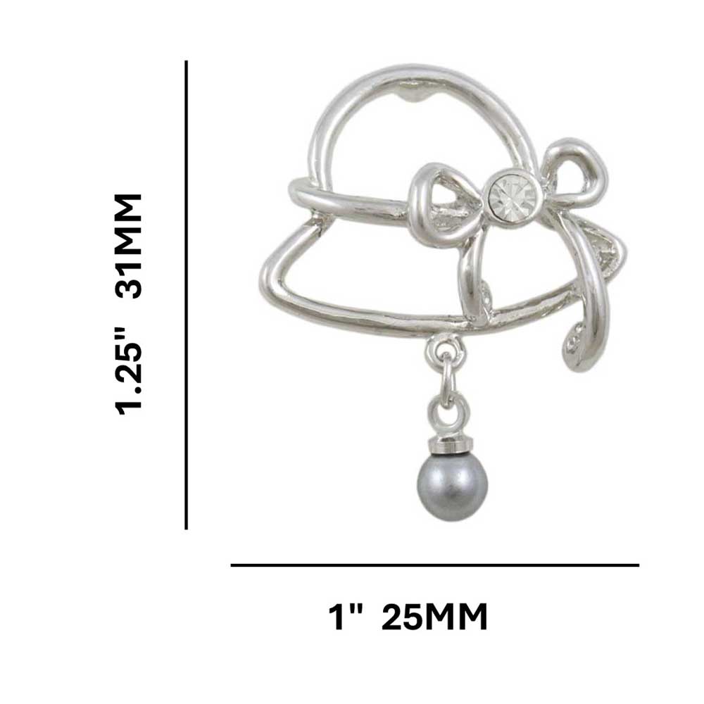 Easter Bonnet Lapel Tac Pin with Gray Pearl with measurements - Lilylin Designs