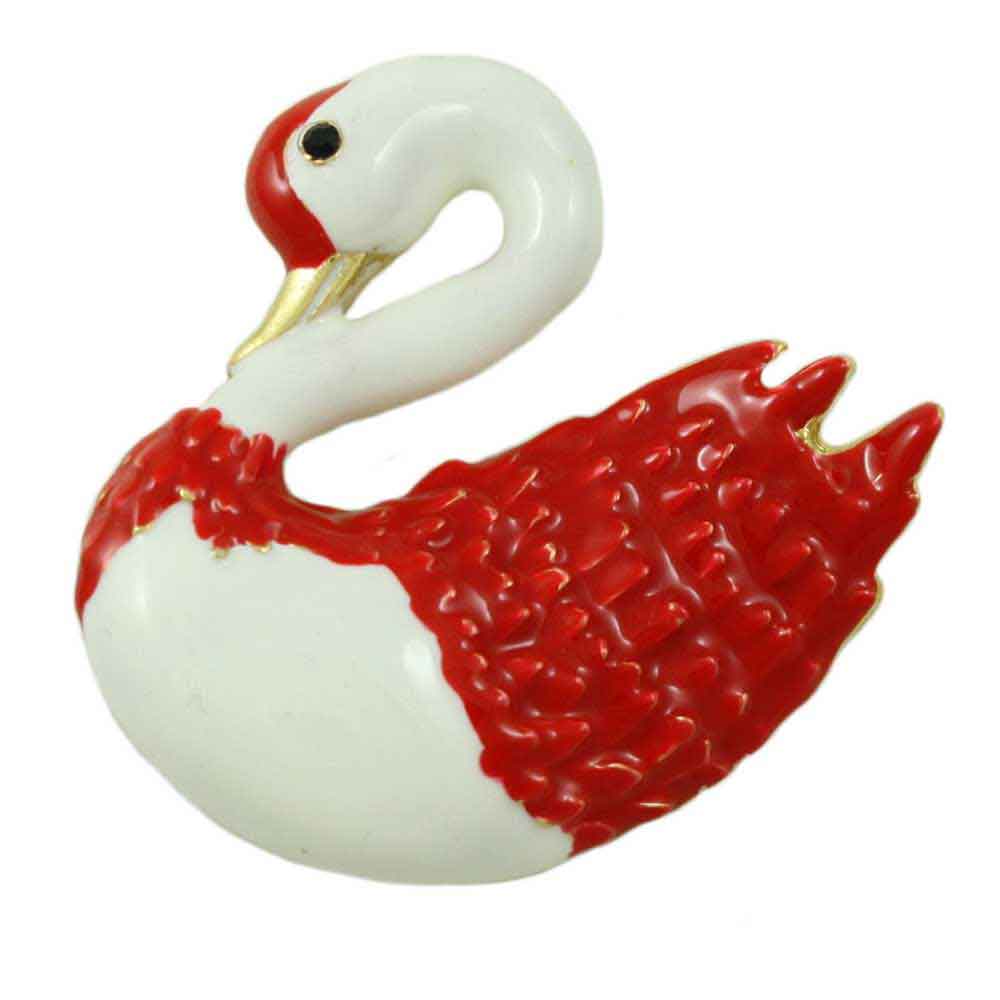 Lilylin Designs Red and White Enamel Swan Brooch Pin
