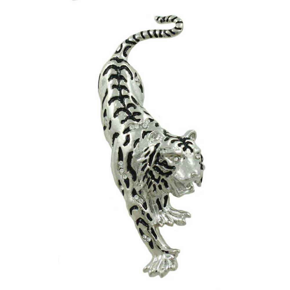 Lilylin Designs Silver with Black Stripes Tiger on the Prowl Brooch Pin