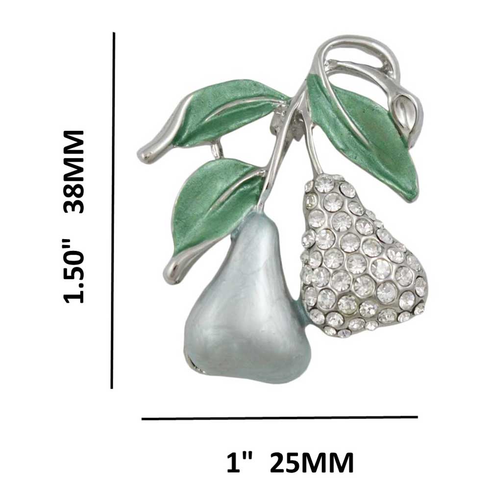 Light Green Enamel and Crystals Pears Brooch Pin with measurements - Lilylin Designs