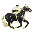 Black and White Enamel Jockey with Black Horse Brooch Pin - Lilylin Designs