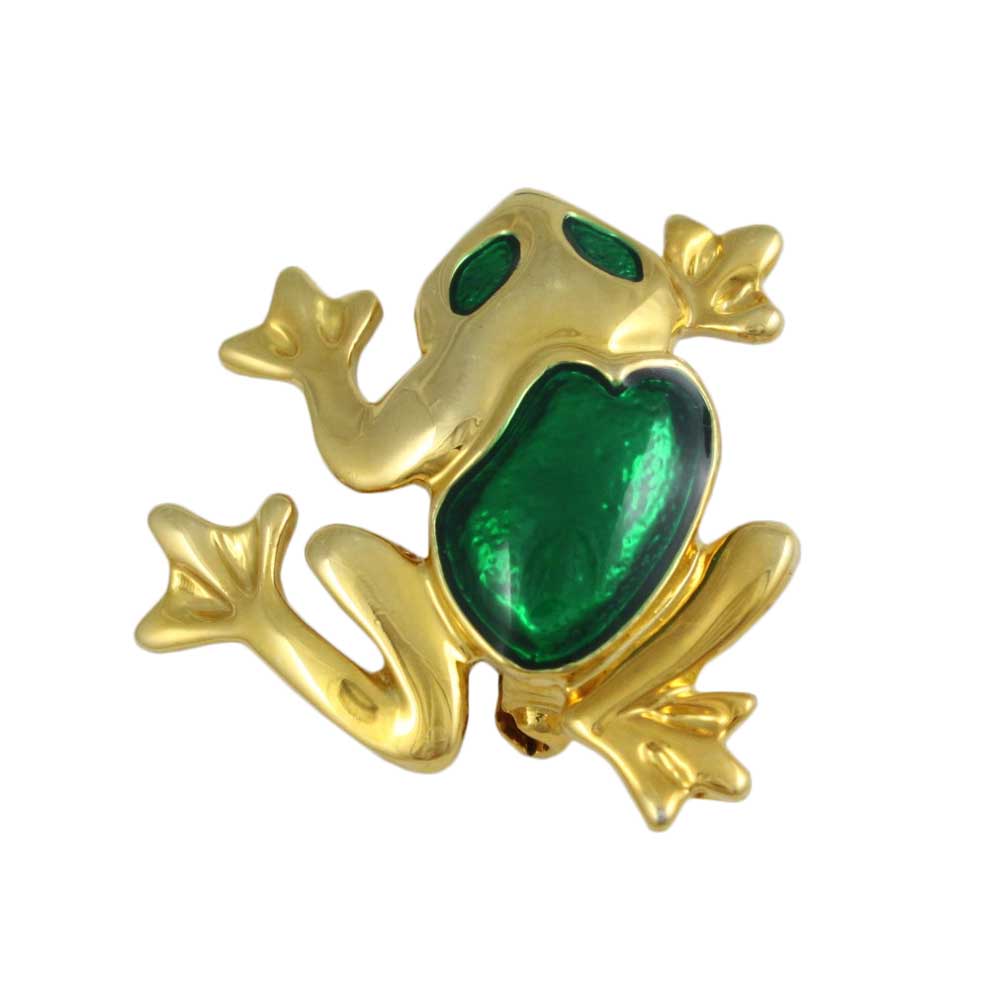 Frog with Green Enamel Back and Eyes Brooch Pin - FAP022 - Lilylin Designs