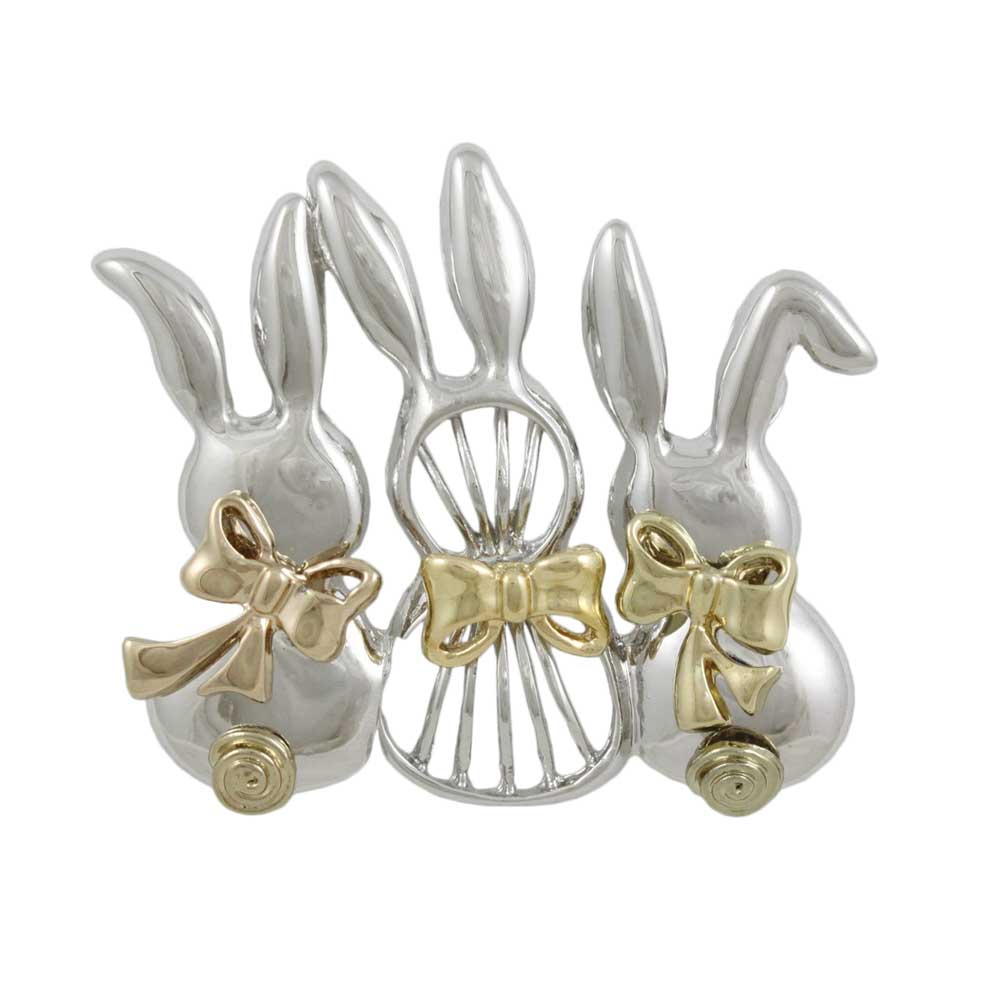 3 Silver Bunnies with Gold Bows Brooch Pin - FAP024 - Lilylin Designs