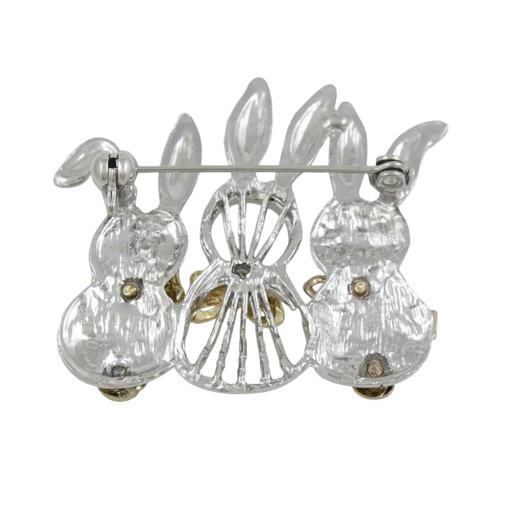 3 Silver Bunnies with Gold Bows Brooch Pin - FAP024 - Lilylin Designs