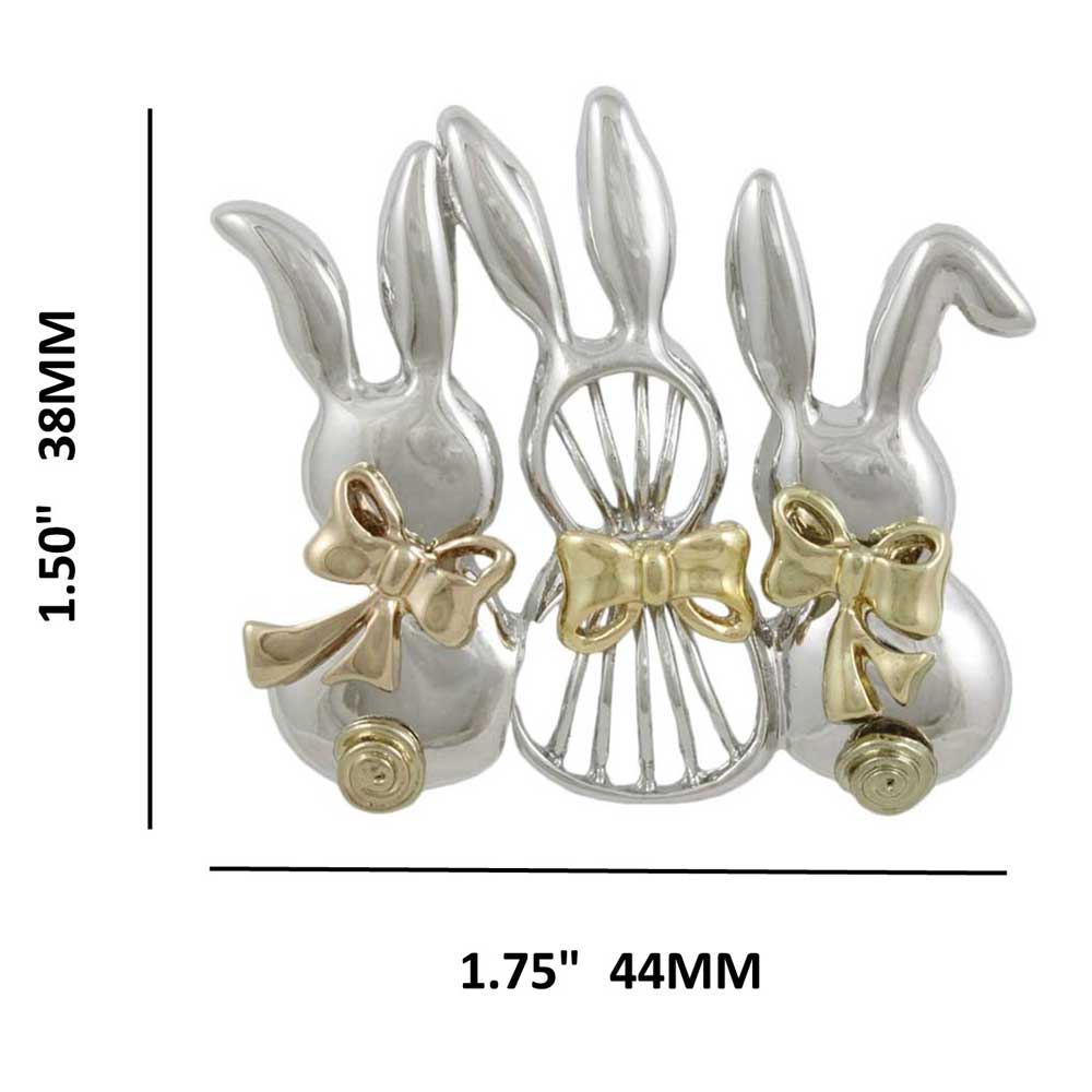 3 Silver Bunnies with Gold Bows Brooch Pin - FAP024 - Lilylin Designs