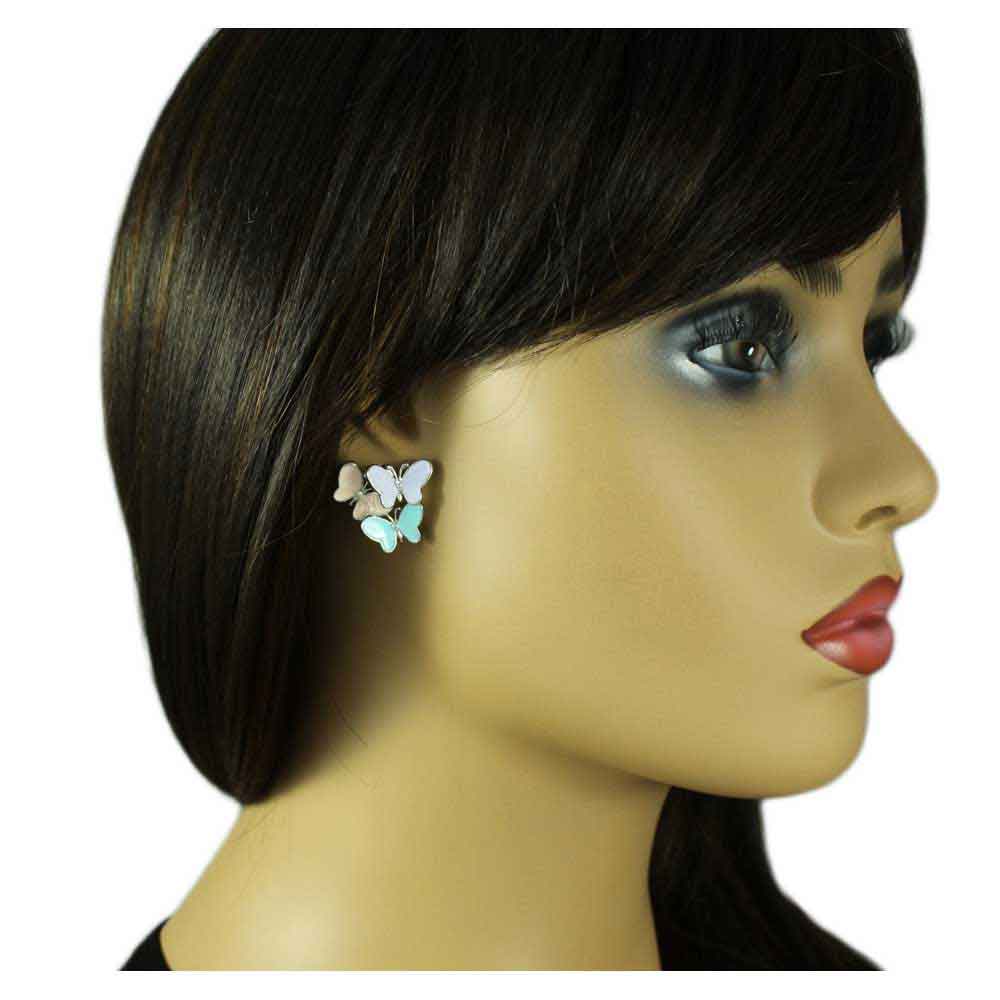 3 Pastel Enamel Butterflies Pierced Earring - FAP281E - Lilylin Designs